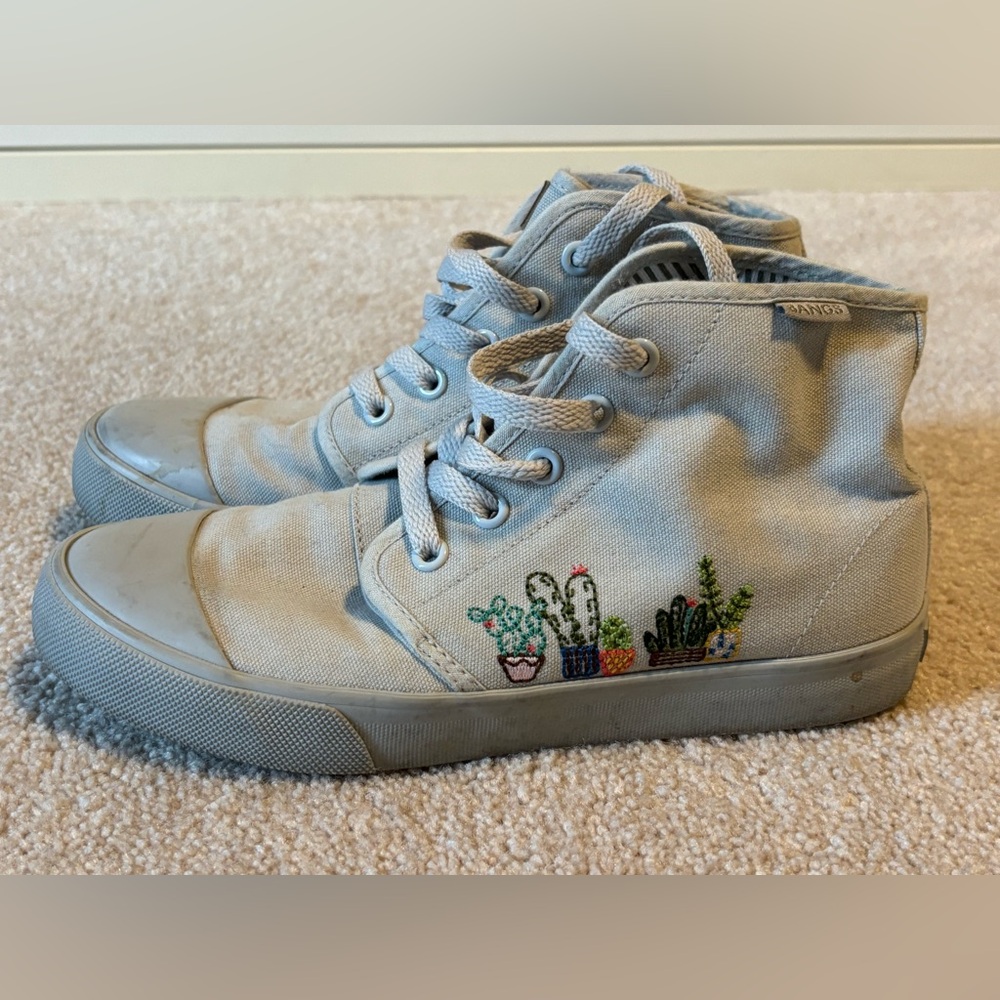 Bangs Women’s Size 6 Gray High-Top Canvas Cactus Embroidery Plants Shell Toe